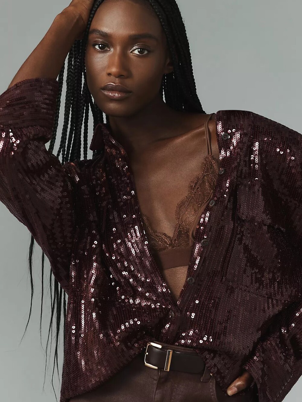 EUC Anthropologie Pilcro Sequin Buttondown Shirt in Plum